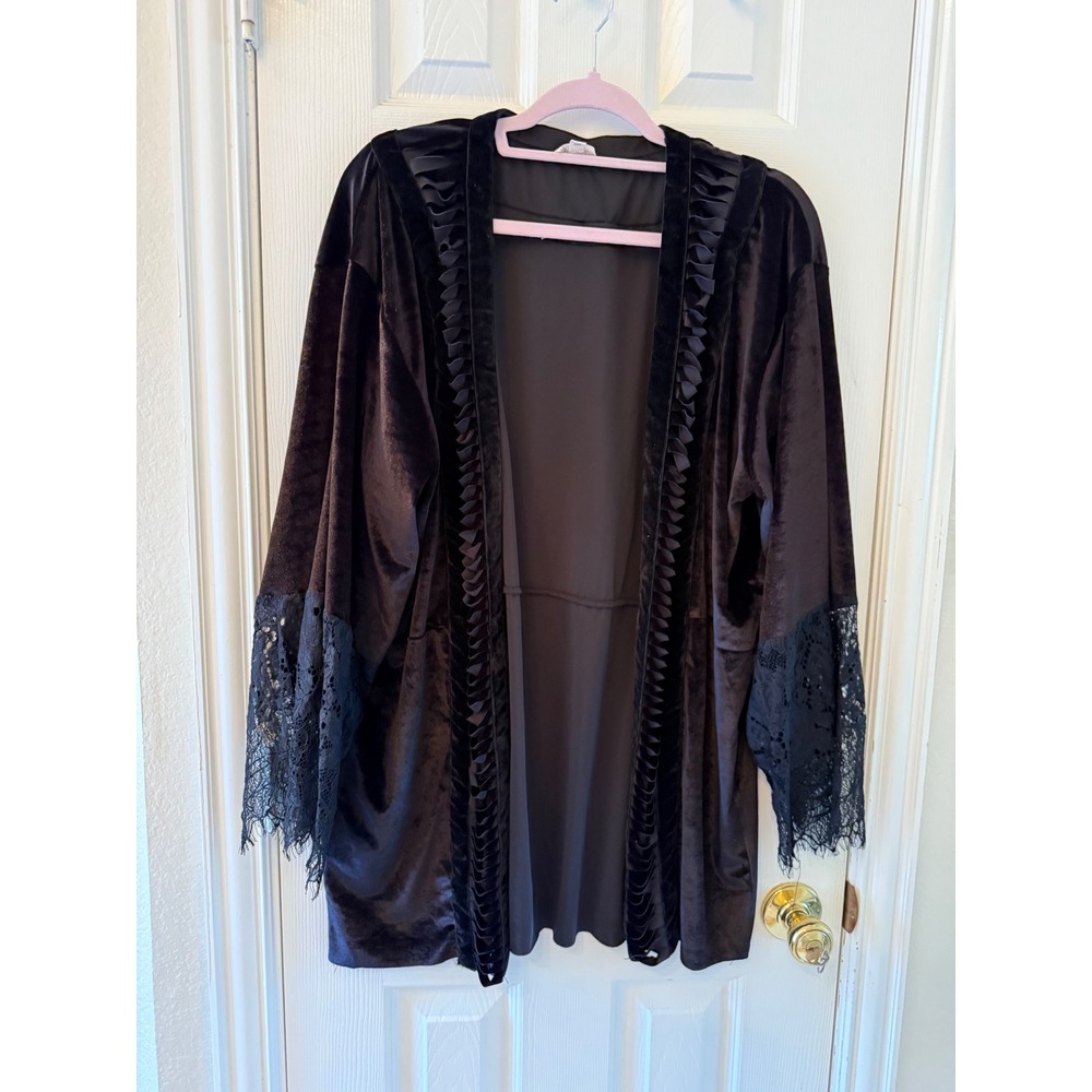 POL Black Velvet Lace Kimono Robe Cardigan Duster M/L